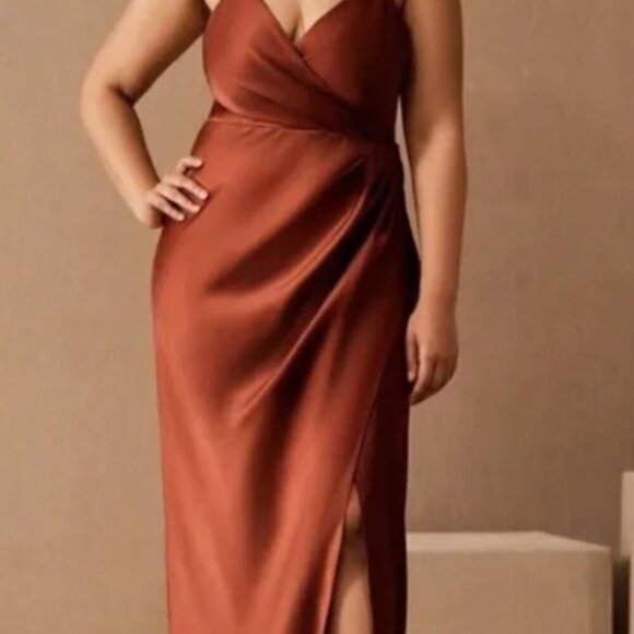 BHLDN Freya Satin Charmeuse Dress | Anthropologie in Cinnamon - Picture 3 of 7